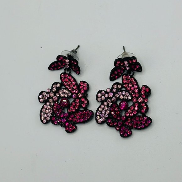Shades of Pink Pierced Floral Rhinestone Earrings - Picture 3 of 4